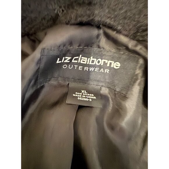 Liz Claiborne Womens Black Boucle Faux Fur Hood Wool Blend Swing Coat XL Read - Picture 11 of 12